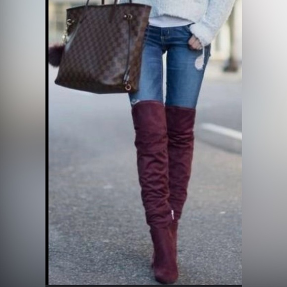 NWT Forever 21 Elegant Burgundy Over-the-Knee Boots - Picture 2 of 5